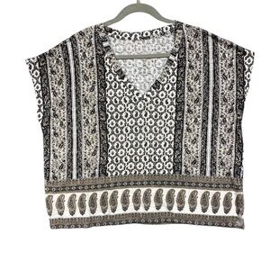 Lucky Brand Boho Paisley Print V Neck Tee Blouse Size L